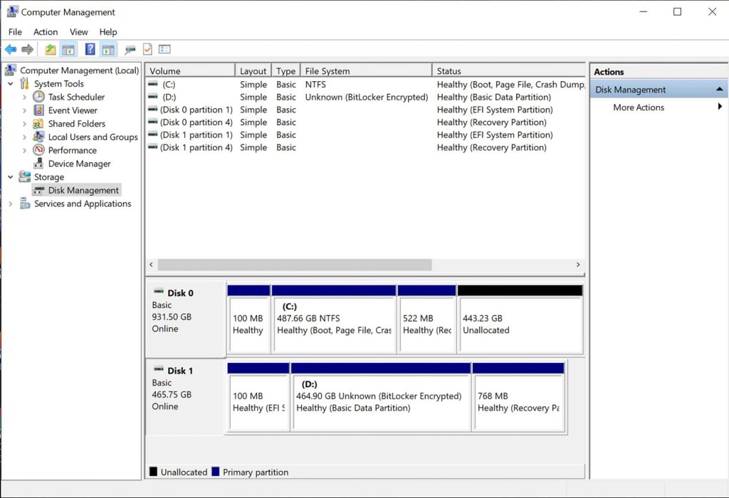 Drive Manager indicating bitlocker status